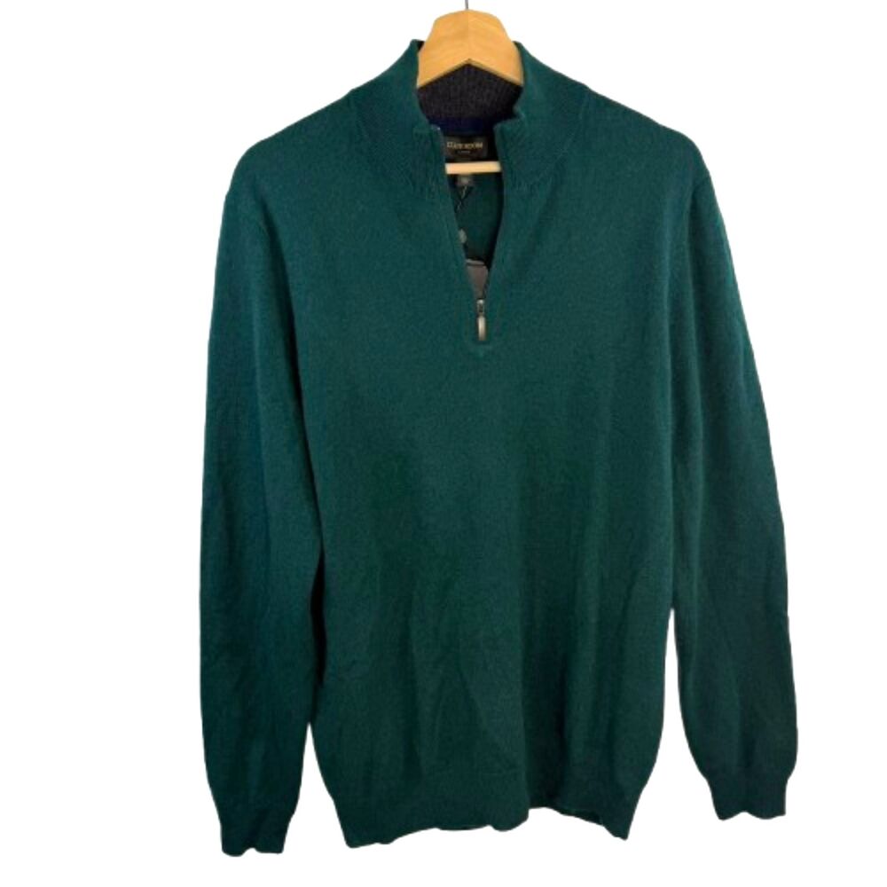 Club Room Luxury NWT Men's Quarter Zip 100% Cashmere Green Sweater Size M -$249